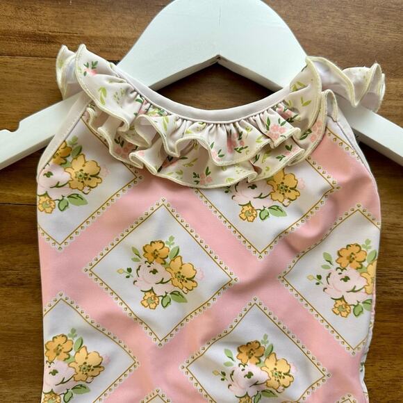 NEW SweetHoney Mary One Piece Swimsuit Sandy Beach Floral Pink Yellow Ruffle 2T - Picture 3 of 8